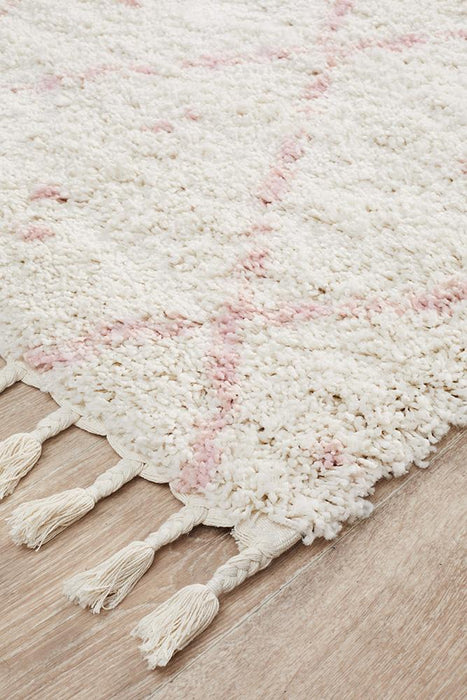 Serik White & Pink Moroccan Abstract Pattern Plush Contemporary Runner Rug, Rugs, Ozark Home 