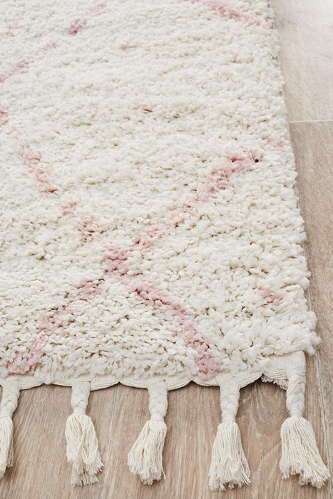 Serik White & Pink Moroccan Abstract Pattern Plush Contemporary Runner Rug, Rugs, Ozark Home 