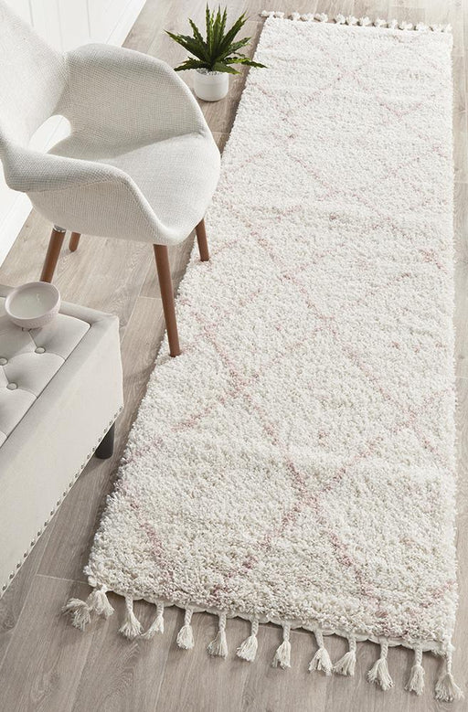 Serik White & Pink Moroccan Abstract Pattern Plush Contemporary Runner Rug, Rugs, Ozark Home 