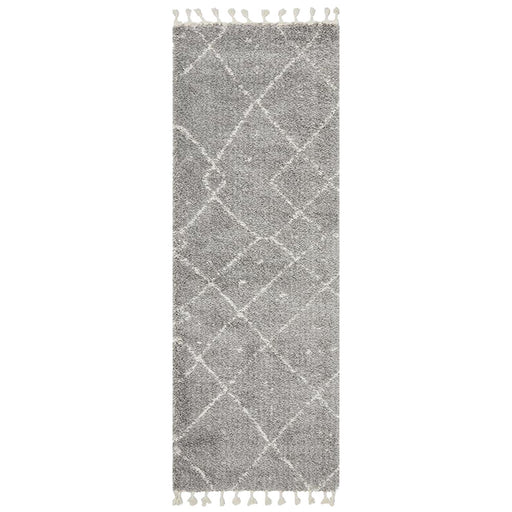 Serik Silver & White Moroccan Abstract Pattern Plush Contemporary Runner Rug, Rugs, Ozark Home 