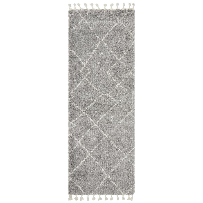 Serik Silver & White Moroccan Abstract Pattern Plush Contemporary Runner Rug, Rugs, Ozark Home 