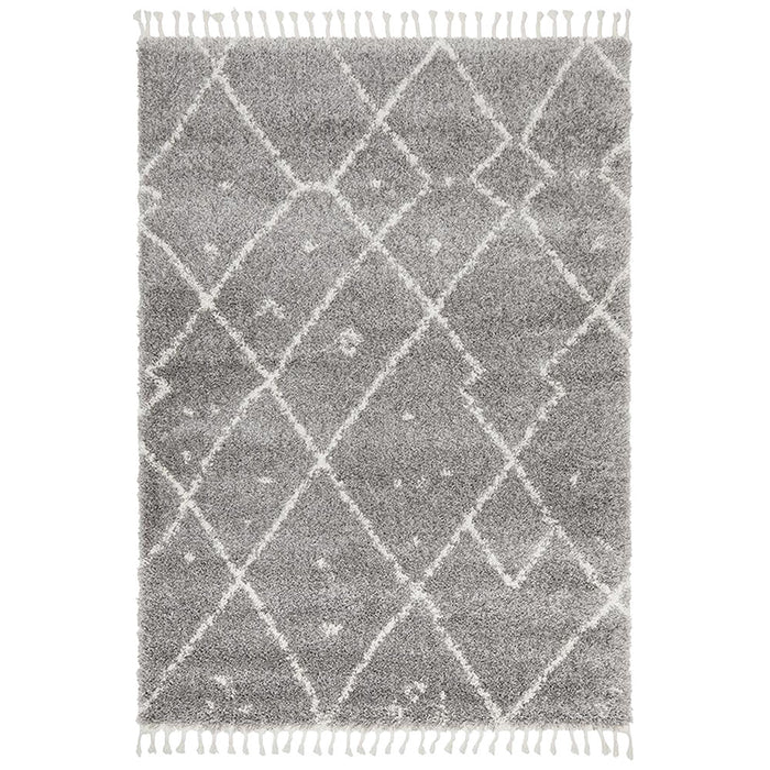 Serik Silver & White Moroccan Abstract Pattern Plush Contemporary Rug, Rugs, Ozark Home 