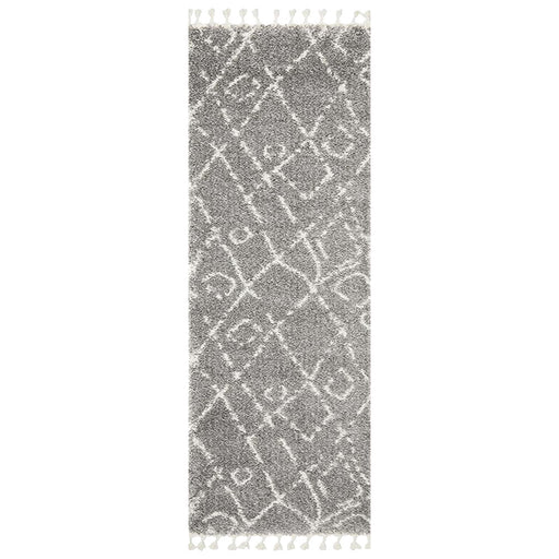 Serik Silver & White Moroccan Abstract Wave Plush Contemporary Runner Rug, Rugs, Ozark Home 