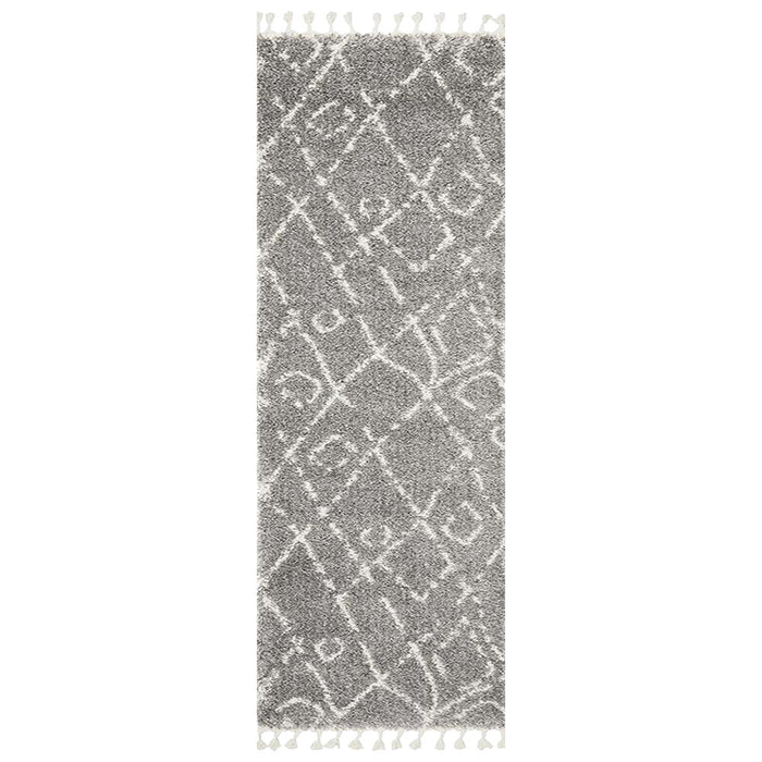 Serik Silver & White Moroccan Abstract Wave Plush Contemporary Runner Rug, Rugs, Ozark Home 