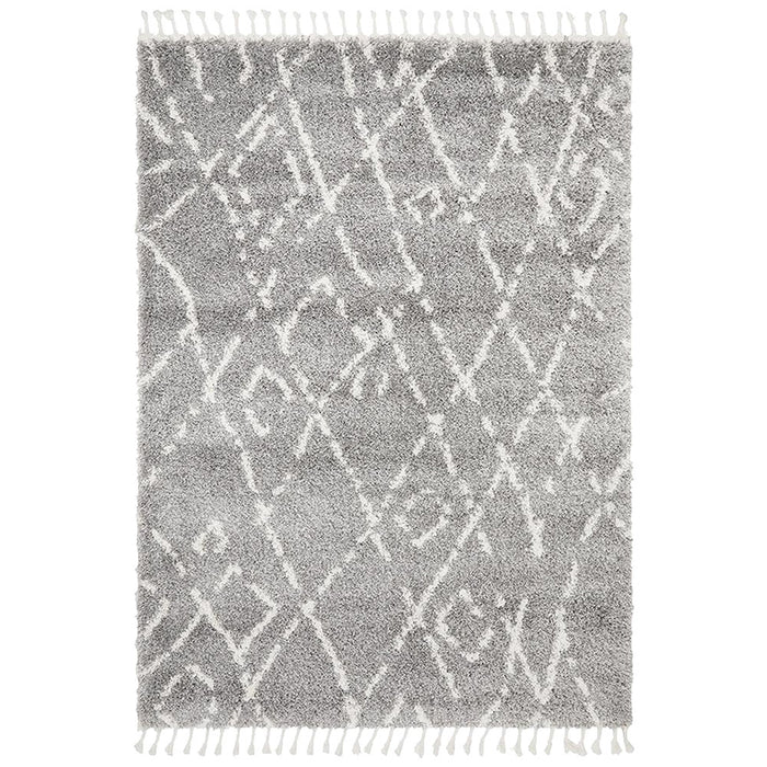 Serik Silver & White Moroccan Abstract Wave Plush Contemporary Rug, Rugs, Ozark Home 