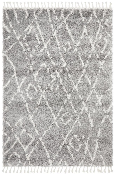 Serik Silver & White Moroccan Abstract Wave Plush Contemporary Rug, Rugs, Ozark Home 