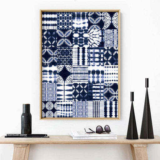 Shibori Indigo Tie Dye Patchwork - Art Print - Ozark Home