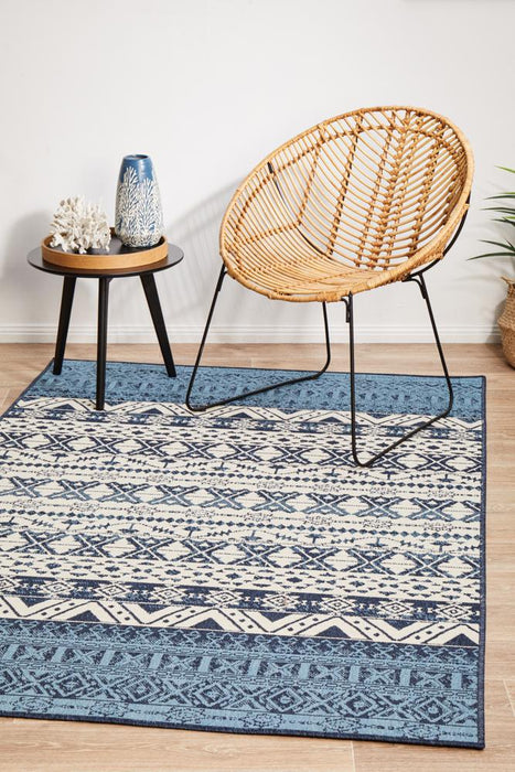 Sidfa White & Blue Aztec Ocean Contemporary Indoor/Outdoor Rug, Rugs, Ozark Home 