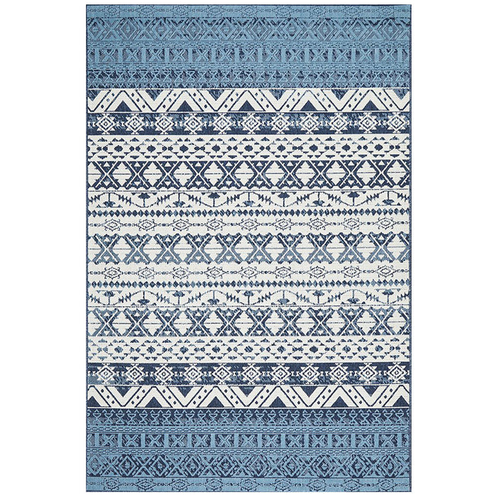 Sidfa White & Blue Aztec Ocean Contemporary Indoor/Outdoor Rug, Rugs, Ozark Home 