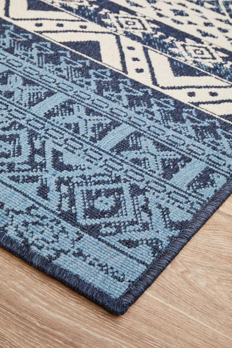 Sidfa White & Blue Aztec Ocean Contemporary Indoor/Outdoor Rug, Rugs, Ozark Home 