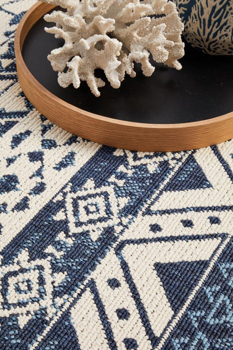 Sidfa White & Blue Aztec Ocean Contemporary Indoor/Outdoor Rug, Rugs, Ozark Home 