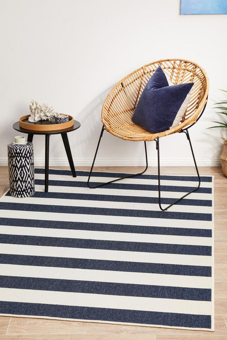 Sidfa Navy & White Summer Stripe Contemporary Indoor/Outdoor Rug, Rugs, Ozark Home 