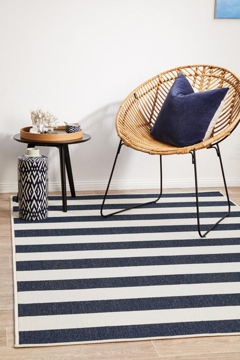 Sidfa Navy & White Summer Stripe Contemporary Indoor/Outdoor Rug, Rugs, Ozark Home 