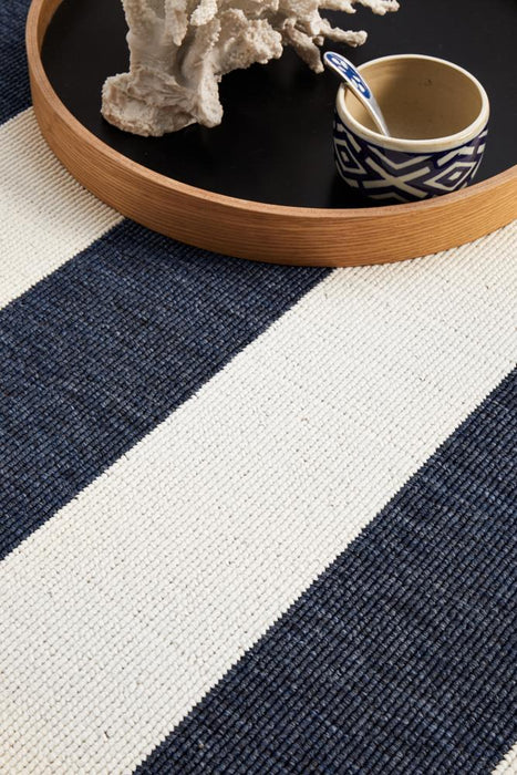 Sidfa Navy & White Summer Stripe Contemporary Indoor/Outdoor Rug, Rugs, Ozark Home 