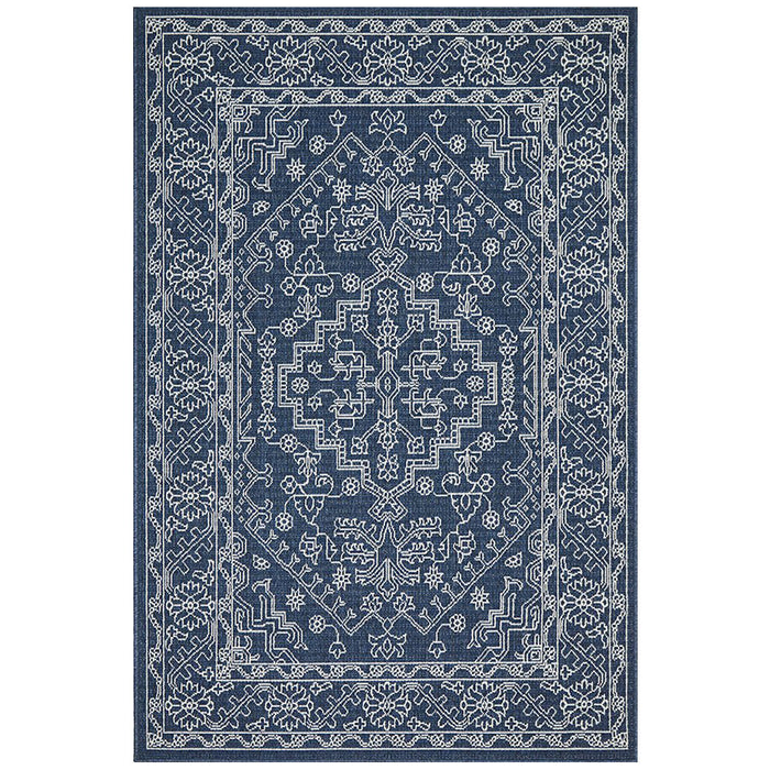 Sidfa Navy & White Aztec Summer Medallion Contemporary Indoor/Outdoor Rug, Rugs, Ozark Home 