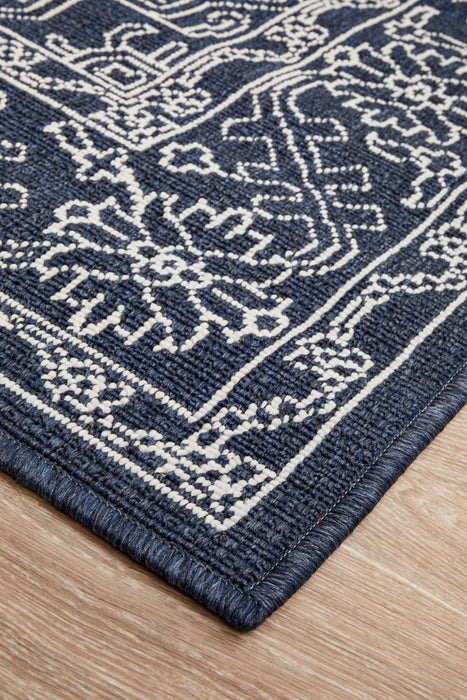 Sidfa Navy & White Aztec Summer Medallion Contemporary Indoor/Outdoor Rug, Rugs, Ozark Home 