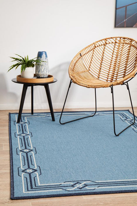 Sidfa Baby Blue Summer Border Contemporary Indoor/Outdoor Rug, Rugs, Ozark Home 