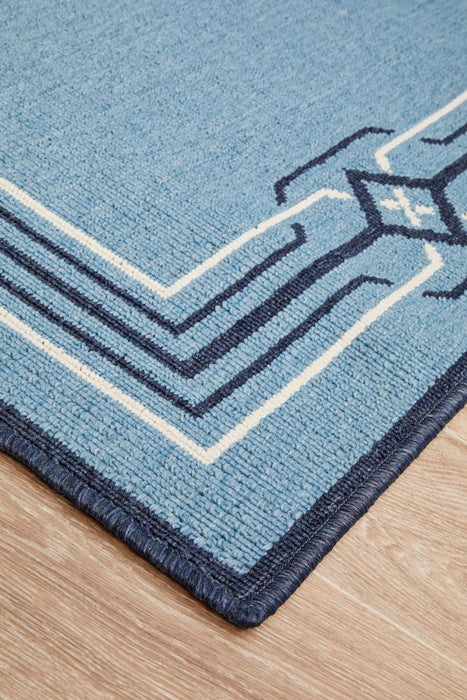 Sidfa Baby Blue Summer Border Contemporary Indoor/Outdoor Rug, Rugs, Ozark Home 