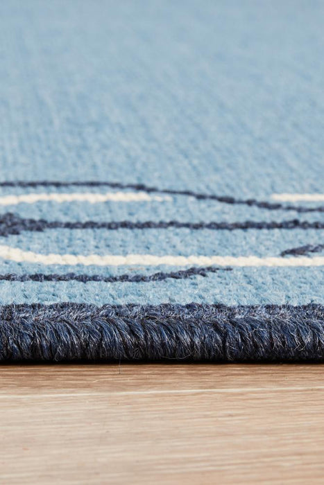 Sidfa Baby Blue Summer Border Contemporary Indoor/Outdoor Rug, Rugs, Ozark Home 