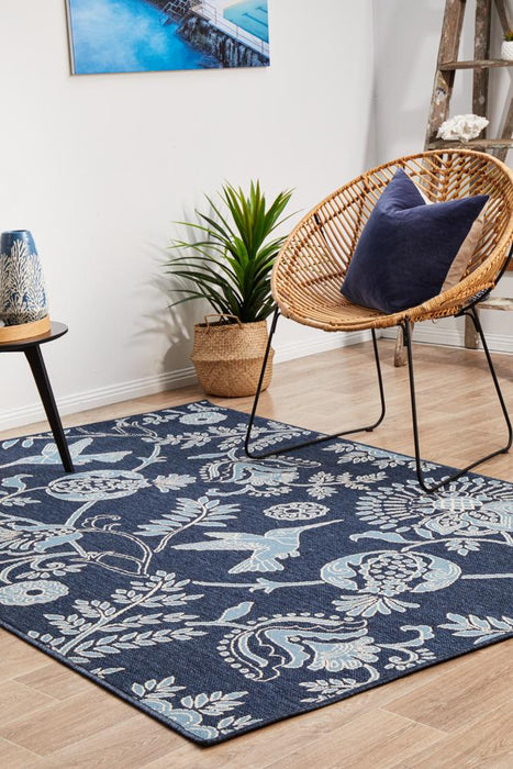 Sidfa Navy & Blue Summer Garden Contemporary Indoor/Outdoor Rug, Rugs, Ozark Home 