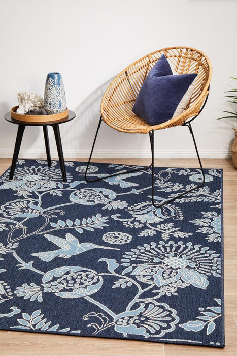 Sidfa Navy & Blue Summer Garden Contemporary Indoor/Outdoor Rug, Rugs, Ozark Home 