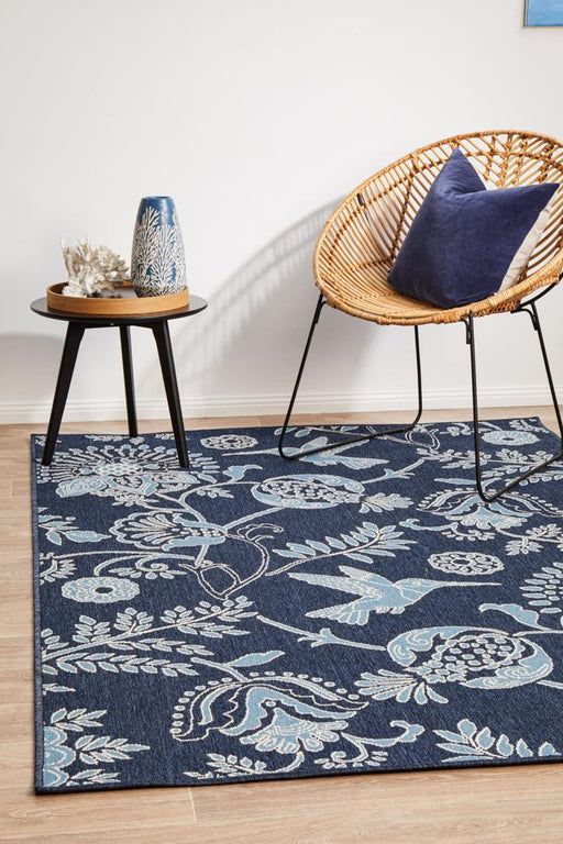 Sidfa Navy & Blue Summer Garden Contemporary Indoor/Outdoor Rug, Rugs, Ozark Home 