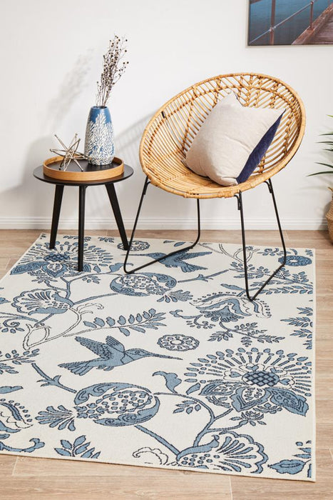 Sidfa White & Blue Summer Garden Contemporary Indoor/Outdoor Rug, Rugs, Ozark Home 