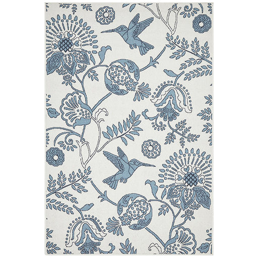 Sidfa White & Blue Summer Garden Contemporary Indoor/Outdoor Rug, Rugs, Ozark Home 