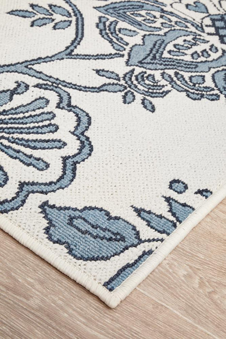 Sidfa White & Blue Summer Garden Contemporary Indoor/Outdoor Rug, Rugs, Ozark Home 