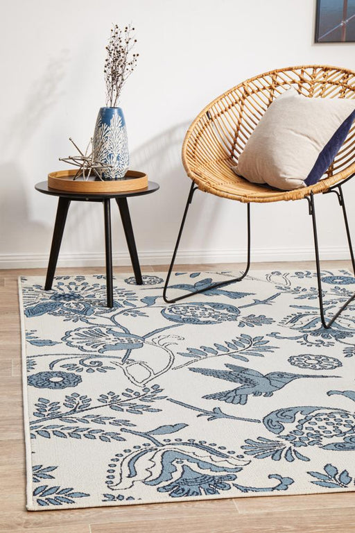 Sidfa White & Blue Summer Garden Contemporary Indoor/Outdoor Rug, Rugs, Ozark Home 