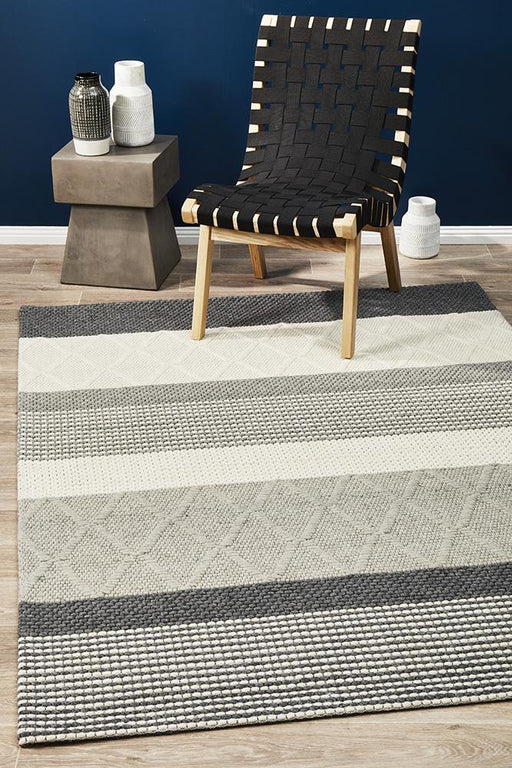 Salvan Grey White & Charcoal Multiple Texture Handwoven Contemporary Rug, Rugs, Ozark Home 