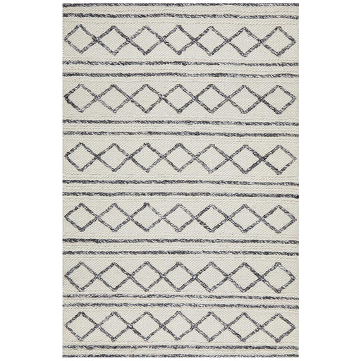 Salvan White & Grey Interlocking Diamond Pattern Handwoven Contemporary Rug, Rugs, Ozark Home 