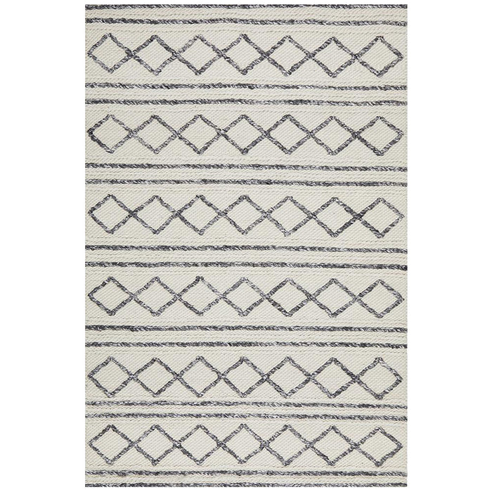 Salvan White & Grey Interlocking Diamond Pattern Handwoven Contemporary Rug, Rugs, Ozark Home 