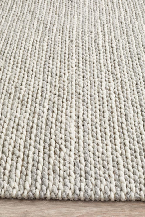 Salvan White & Grey Interlock Handwoven Contemporary Rug, Rugs, Ozark Home 