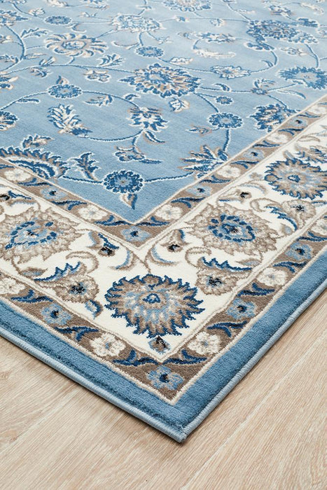 Soma Sky Blue & Ivory Classic Floral Motif Vintage Rug, Rugs, Ozark Home 