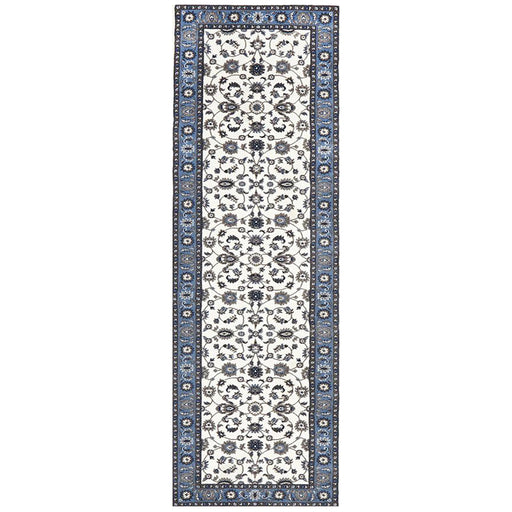 Soma White & Blue Classic Floral Motif Vintage Runner Rug, Rugs, Ozark Home 