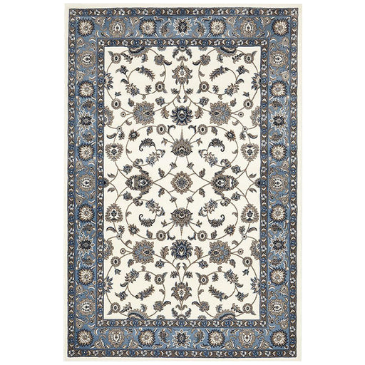 Soma White & Blue Classic Floral Motif Vintage Rug, Rugs, Ozark Home 