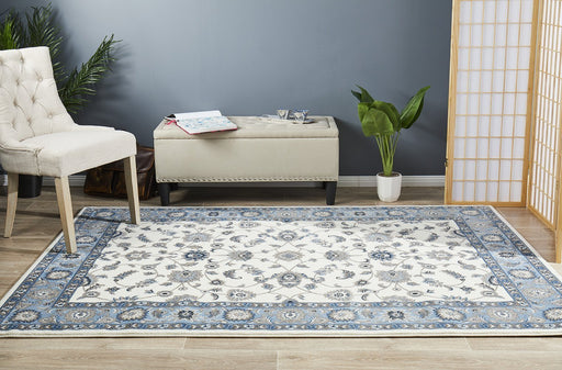 Soma White & Blue Classic Floral Motif Vintage Rug, Rugs, Ozark Home 