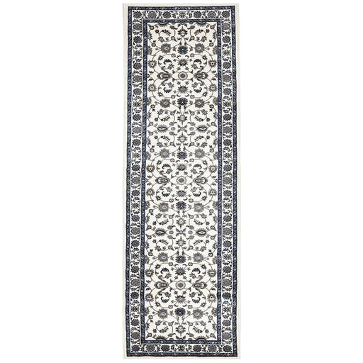 Soma White Beige & Navy Classic Floral Motif Vintage Runner Rug, Rugs, Ozark Home 