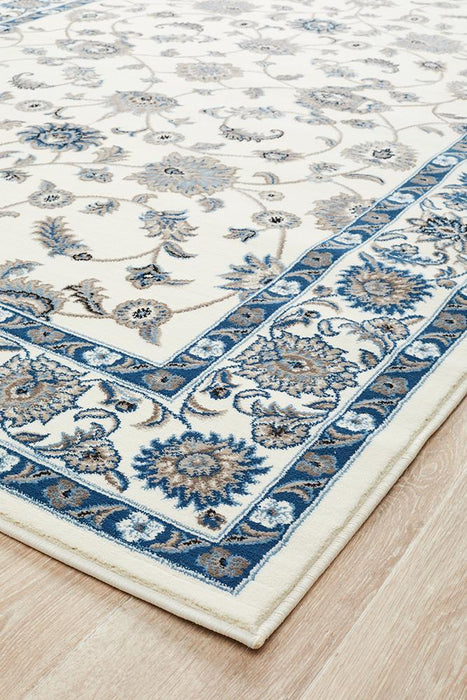 Soma White Beige & Navy Classic Floral Motif Vintage Rug, Rugs, Ozark Home 