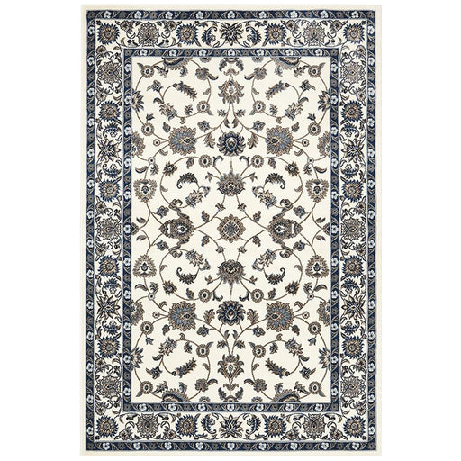 Soma White Beige & Navy Classic Floral Motif Vintage Rug, Rugs, Ozark Home 