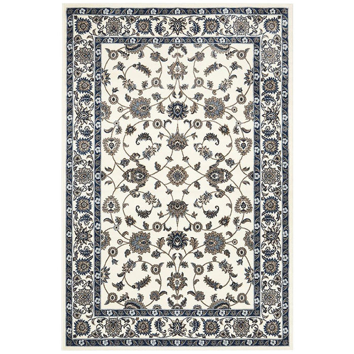 Soma White Beige & Navy Classic Floral Motif Vintage Rug, Rugs, Ozark Home 