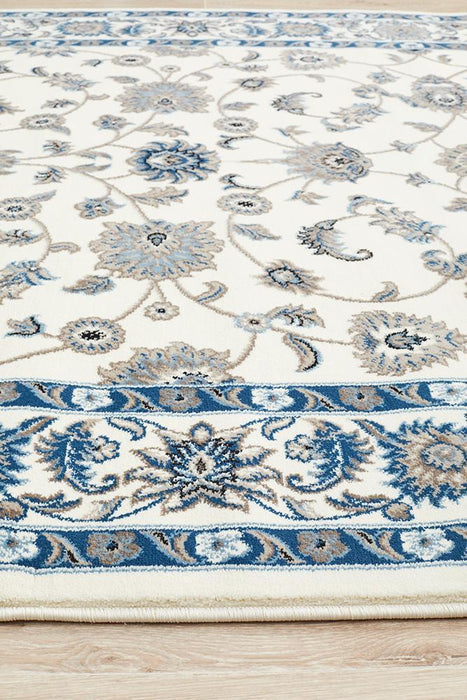 Soma White Beige & Navy Classic Floral Motif Vintage Rug, Rugs, Ozark Home 