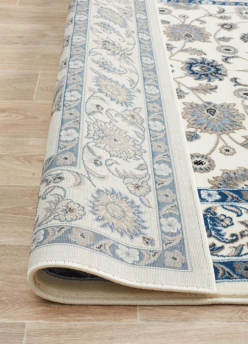 Soma White Beige & Navy Classic Floral Motif Vintage Rug, Rugs, Ozark Home 