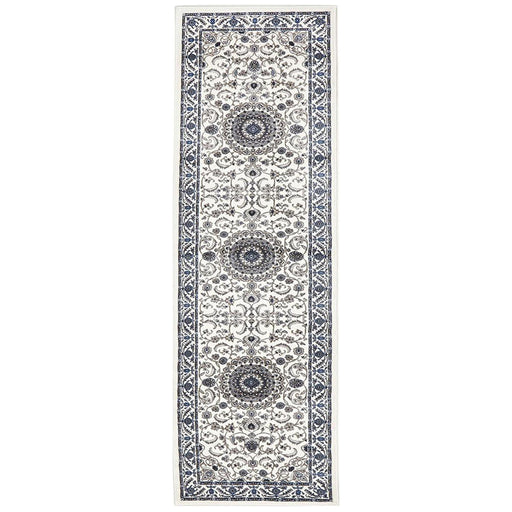 Soma Ivory White & Blue Classic Medallion Vintage Runner Rug, Rugs, Ozark Home 