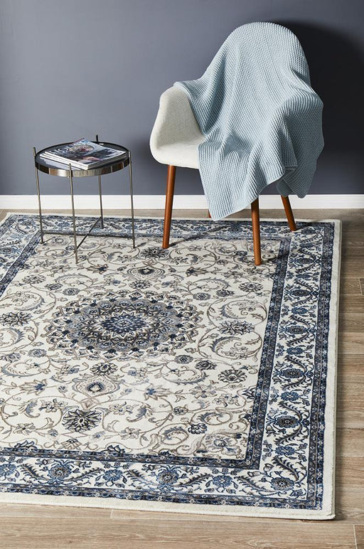 Soma Ivory White & Blue Classic Medallion Vintage Rug, Rugs, Ozark Home 