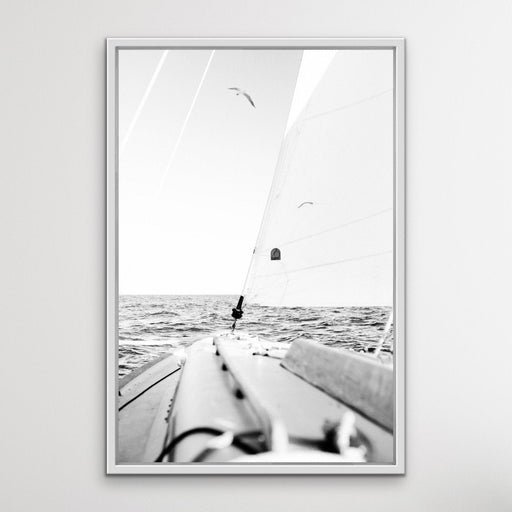 Sail Away - Black and White Yacht Boating Sailing Framed Canvas Print Wall Art Print, Wall Art, Ozark Home 