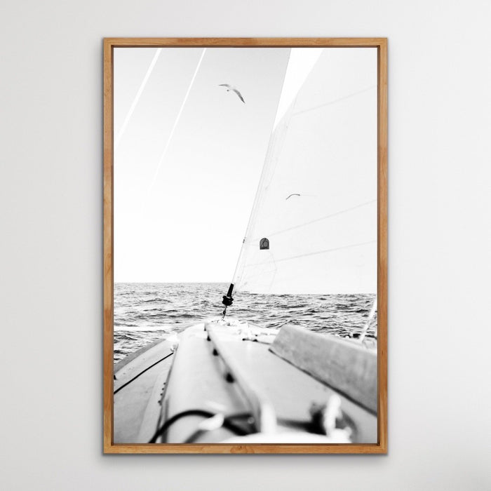 Sail Away - Black and White Yacht Boating Sailing Framed Canvas Print Wall Art Print, Wall Art, Ozark Home 