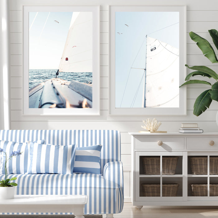 Sailing Away - Two Piece Yachting Hamptons Boat Prints For Coastal Beach Homes, Wall Art, Ozark Home 