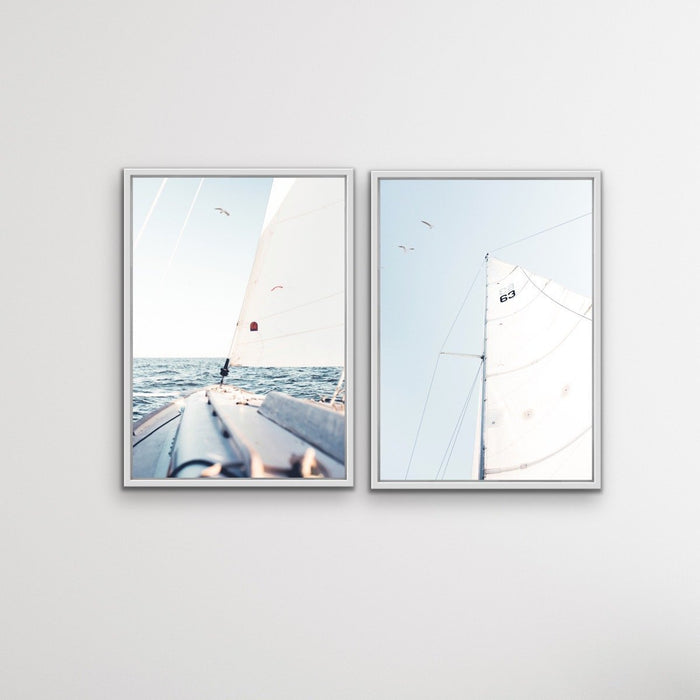 Sailing Away - Two Piece Yachting Hamptons Boat Prints For Coastal Beach Homes, Wall Art, Ozark Home 